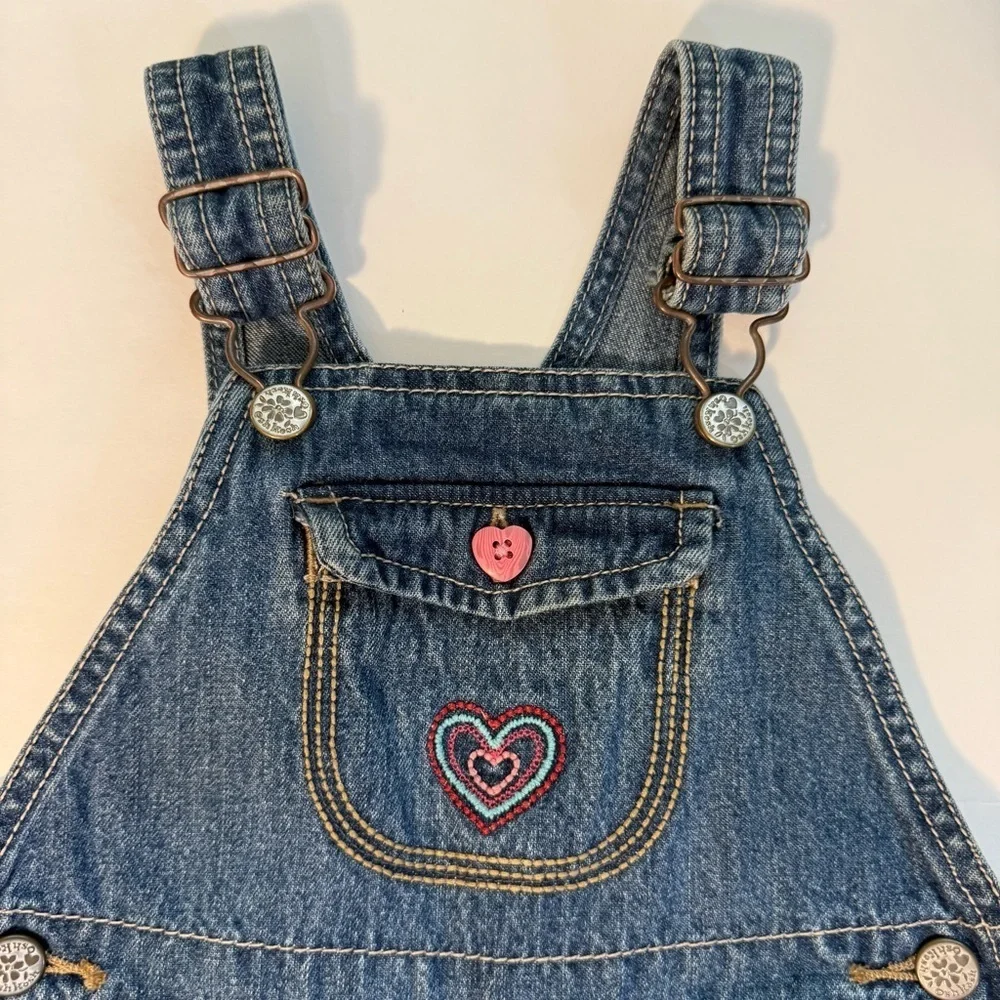 Vintage OshKosh Denim Overall girls happy nature Heart Embroidery size 24 mo
